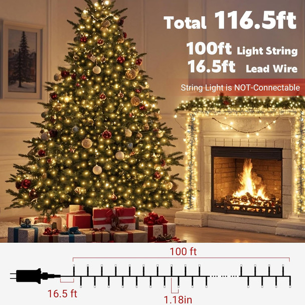 100ft 1000 LED Cluster Lights Christmas Tree Outdoor String Lights with Remote Plug in, 8 Modes Timer, Firecrackers Waterproof Twinkle Fairy Lights for Xmas Garland Window Indoor, Warm White