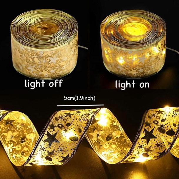 64ft Gold Christmas Ribbon Lights with 200 Led Fairy Lights Battery-Powered Copper Wire Ribbon Bows Lights for Christmas Year Decor