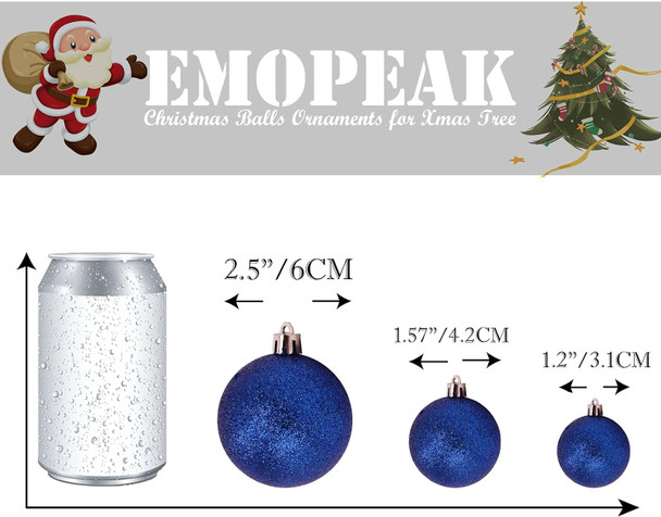 Emopeak 24Pcs Christmas Balls Ornaments for Xmas Christmas Tree - 4 Style Shatterproof Christmas Tree Decorations Hanging Ball for Holiday Wedding Party Decoration (Navy Blue, 2.4"/6.2CM)