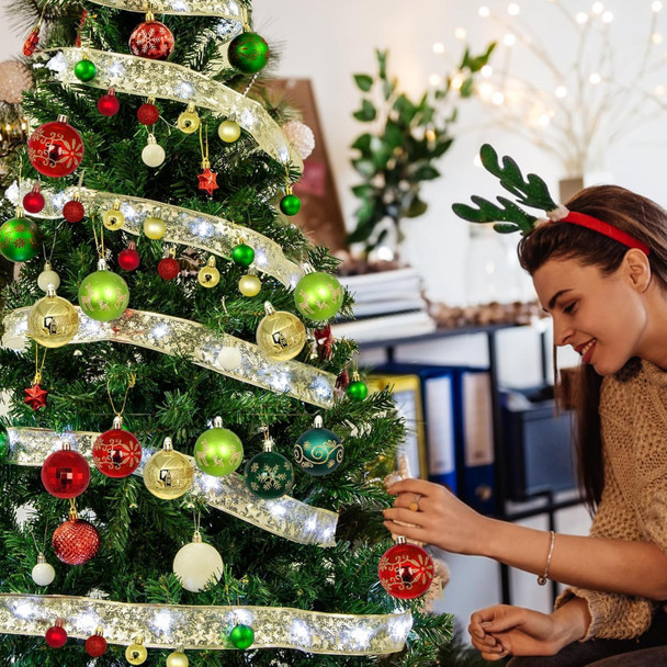 44pcs Christmas Ball Ornaments,Christmas Ball Ornaments Set for Christmas, Holiday, Wreath & Party Decorations,with Hanging Loop (44pcs, Greenred) (Style01)