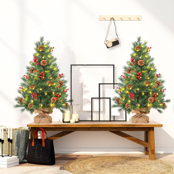 Mini Christmas Tree 24" Small Tabletop Artificial Xmas Tree 2 FT with 50 LED Lights & 8 Lighting Modes Battery-Operated Christmas Decor Ornaments & Cement Base 2 Feet (2)