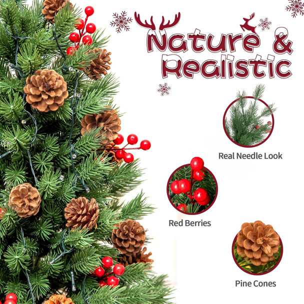 Mini Christmas Tree, Small Tabletop Artificial Xmas Tree 2 FT with 50 LED Lights & 8 Lighting Modes, Battery-Operated Christmas Decor Ornaments & Cement Base (1)