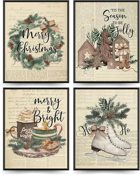 ETVISO Vintage Christmas Wall Art Prints Set of 4, Christmas Decor, Retro Merry Christmas Garland Poster Art, Winter Holidays Print Decor, 8x10 (Unframed) ETVISO Vintage Christmas Wall Art Prints Set of 4, Christmas Decor, Retro Merry Christmas Garland Poster Art, Winter Holidays Print Decor, 8x10 (Unframed)