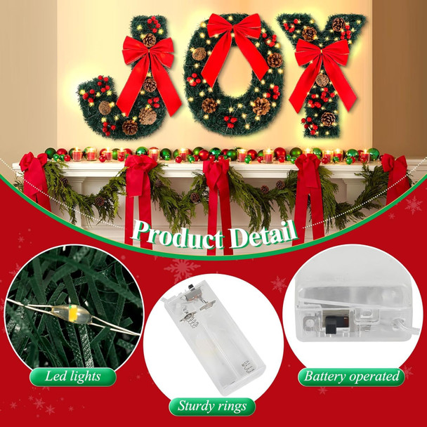 Christmas Joy Decorations, Christmas Wreath Joy Decor with Light for DIY Crafts Home Stairs Fireplace Front Porch Door Display Indoor Outdoor Christmas Decor