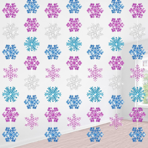 Faccito 8 Pcs Winter Snowflake Hanging Decorations Winter Wonderland Party Decorations Snowflake Garland for Christmas Frozen Party Winter Wonderland Girls Birthday Supplies(Multicolor,Glitter)