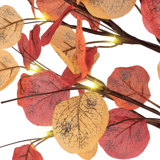 FastDeng 2FT Fall Lighted Eucalyptus Tree, 24 Inch Prelit Tabletop Artificial Tree with 36 LED Lights, 108 Leaves, Timing Battery Operated Fall Tree for Indoor Autumn Harvest Thanksgiving Home Decor