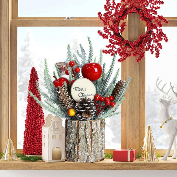 Mini Tabletop Christmas Tree Small Artificial Christmas Tree for Desk Xmas Trees with Pine Cones Red Christmas Ornaments Christmas Table Centerpieces for Holiday Party Home Office Decorations