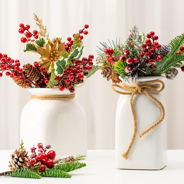 16 Pieces 9-13 Inch Large Artificial Christmas Tree Picks Red Berry Pine Branches Flower Pick for Christmas Wreath Festive Season Decor