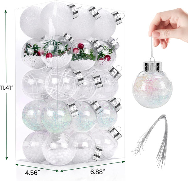 FestiveBliss Christmas Ball Ornaments, 2.36 Inch Clear Christmas Balls 30 Packs for Christmas Tree & Wreath Decor, Shatterproof Christmas Decorations Ornaments, Xmas Plastic Ornaments, Hanging Ball