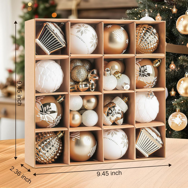 FestiveBliss Christmas Ornaments, 42 Pcs Christmas Decoration Balls or Xmas Tree Ornaments, Shatterproof Plastic Christmas Balls for Holiday Wreath Garland Decor, (Gold & White)