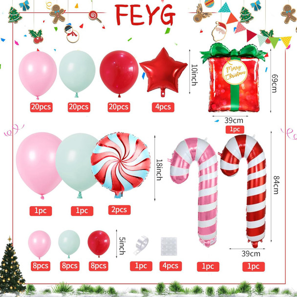 Green Pink Christmas Balloon Arch Kit, Green Pink Red Christmas Balloon Garland Arch Kit with Candy Cane Foil balloon for Christmas Party Decorations Year Xmas Party Supplies