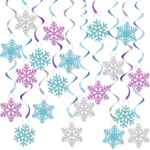 20Pcs Winter Snowflake Hanging Swirls Decorations, Winter Hanging Ceiling Streamers Purple Blue White Snowflakes Garland for Winter Wonderland Baby Shower Winter Birthday Party Decorations