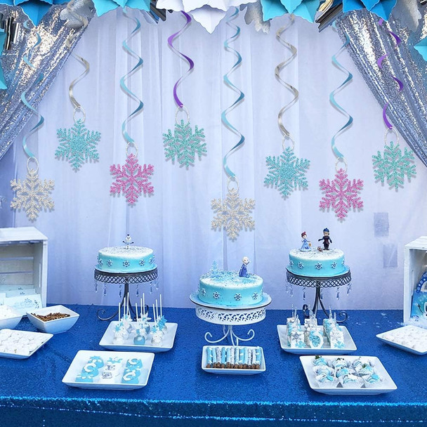 20Pcs Winter Snowflake Hanging Swirls Decorations, Winter Hanging Ceiling Streamers Purple Blue White Snowflakes Garland for Winter Wonderland Baby Shower Winter Birthday Party Decorations