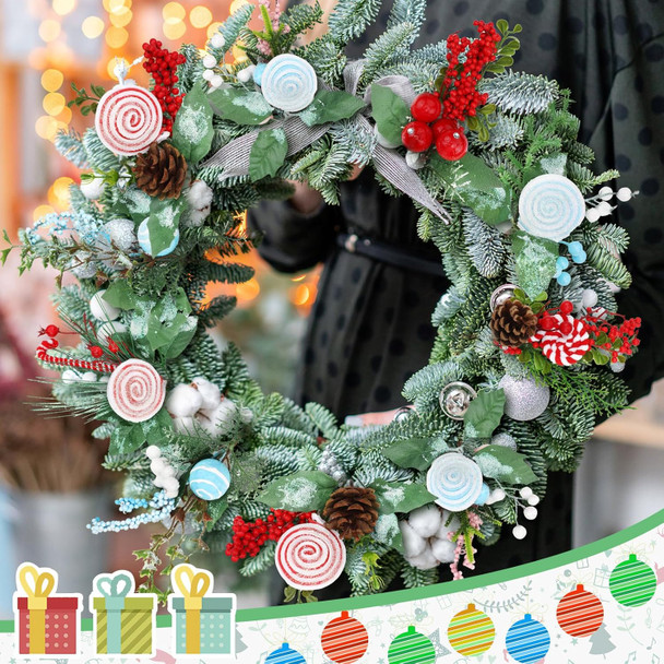 10 Pcs Pastel Color Christmas Tree Picks Christmas Berry Stems with Lollipop Peppermint Picks Christmas Red Green Candy Canes Berry Tree Picks for Holiday Xmas Tree