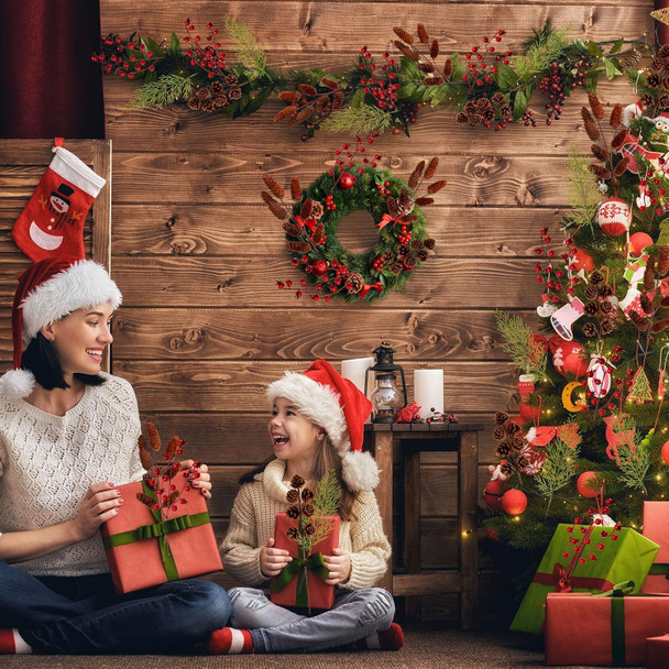 48PCS Christmas Berries Pine Picks Bulk Artificial Berry Stems Frosted Pine Branches Xmas Tree Picks Pinecones Vase Bouquets Wreath DIY Craft(Classic)