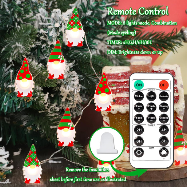 Christmas Decorations Gnomes String Lights Battery Operated with Remote USB Plug-in Powered Indoor Fairy Warm White Light Xmas Theme for Holiday Home Party Birthday Table Tray Christmas Tree