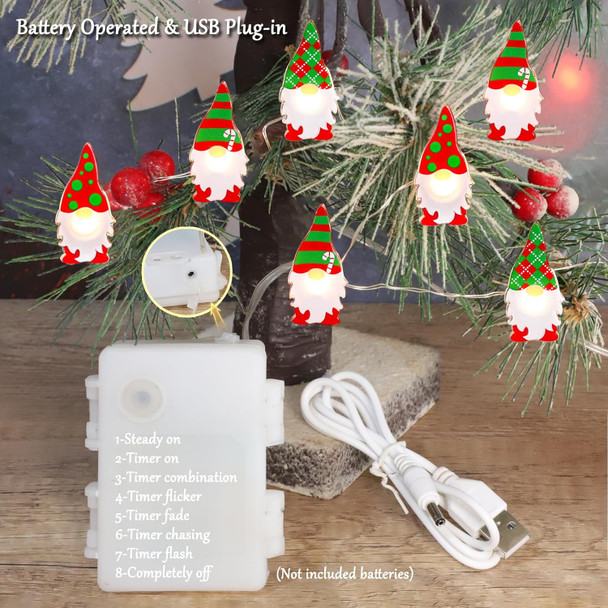 Christmas Decorations Gnomes String Lights Battery Operated with Remote USB Plug-in Powered Indoor Fairy Warm White Light Xmas Theme for Holiday Home Party Birthday Table Tray Christmas Tree
