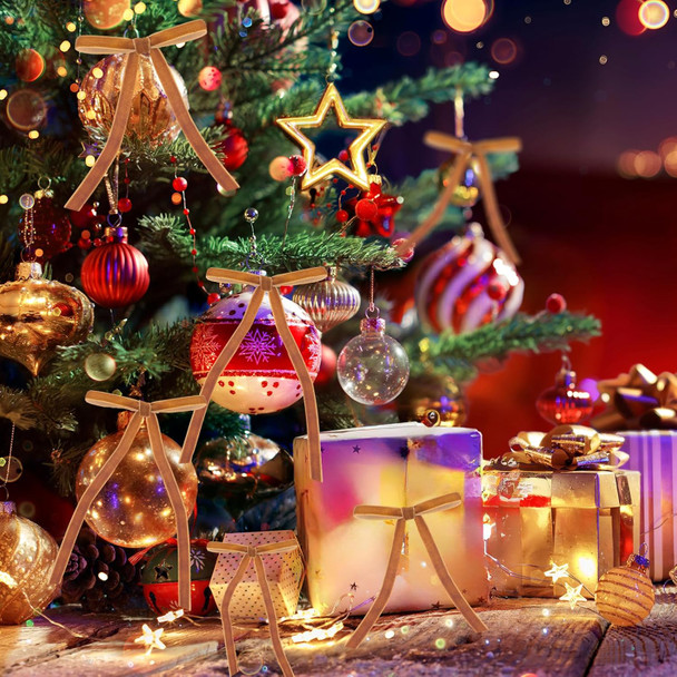 FOTN 26 Pcs Velvet Christmas Bows Flocked Christmas Ornaments Christmas Ribbon Bows for Tree Wreath Door Garland Home Decor Outdoor Indoor (Khaki)