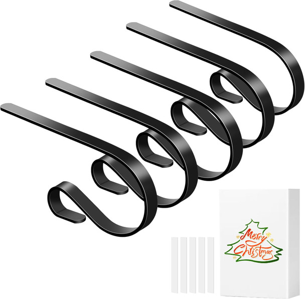 Christmas Stocking Holders with Scratch Protection for Fireplace Mantle, 5 Pack Christmas Stocking Holder for Christmas Stockings Filled with s, Christmas Decoration Supplies (Black)