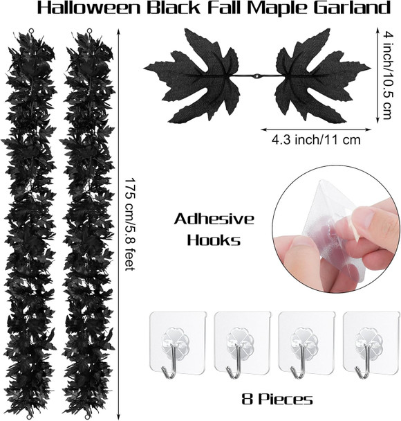 4 Pack Halloween Black Fall Maple Garland Decorations 5.8 Feet Maple Leaf Garland with Hooks Artificial Hanging Foliage Vine Garland for Autumn Halloween Thanksgiving Home Decorations