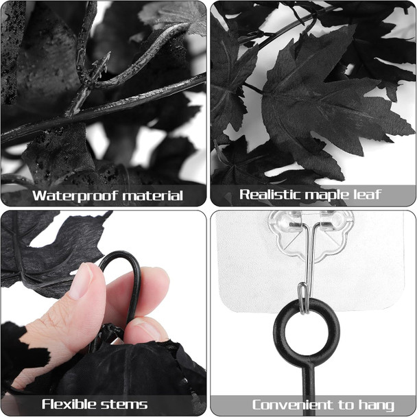 4 Pack Halloween Black Fall Maple Garland Decorations 5.8 Feet Maple Leaf Garland with Hooks Artificial Hanging Foliage Vine Garland for Autumn Halloween Thanksgiving Home Decorations