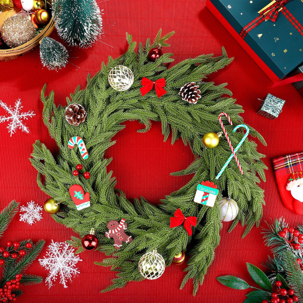 Christmas Norfolk Pine Wreath 24 Inch Green Wreaths for Front Door Artificial Cedar Wreath Faux Greenery Realistic Wreath for Christmas Porch Windows Indoor Outdoor Decor DIY Crafts