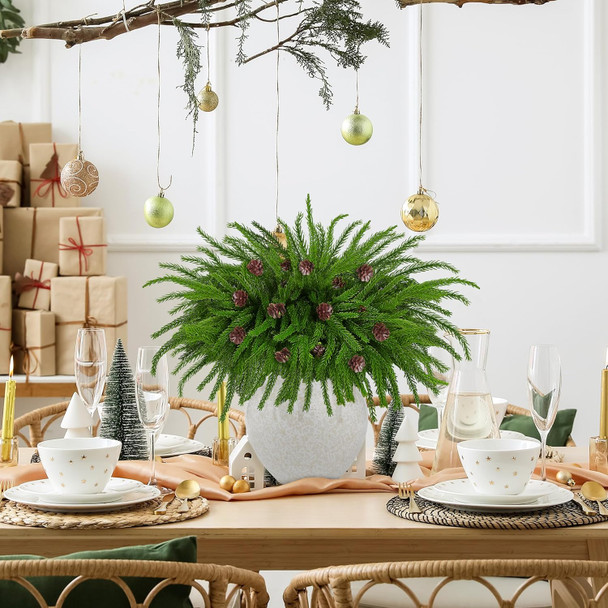 12 Pieces Christmas Norfolk Pine Branches with Pine Cones 18 Inch Norfolk Pine Stems Artificial Norfolk Pin Needle Branches DIY Crafts Faux Greenery for Xmas Home Decor Garland Wreath Craft