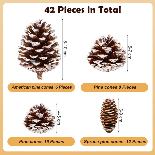 42 Pieces Natural Christmas Pine Cones Assorted Sizes 1.6-4 Inch Tiny Pinecone with Wired Pick Christmas Rustic Pine Cones Bulk Ornaments for Christmas Tree Home Party Holiday Decoration