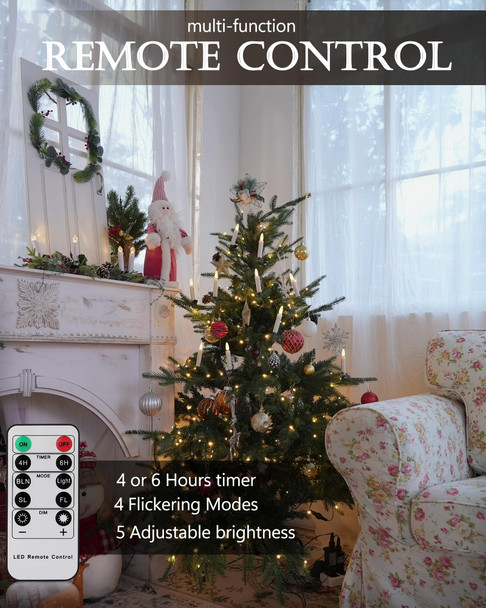 20 PCS Christmas Tree Candles Lights Flickering,Clip on Candle Battery Operated Taper Candle Stick with Timer,Mini Flameless Candles for Wreath Candelabra Waterproof Outdoor