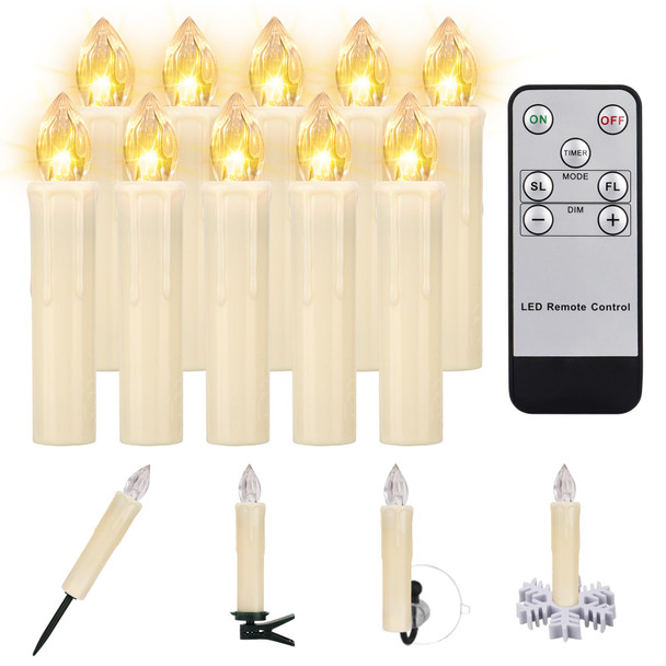 10 PCS LED Window Flameless Taper Candle, Battery Operated Christmas Tree Candle Lights with Remote Timer, Flickering Tree Candles Ideal for Christmas Garden Wedding Birthday Party Decoration.…