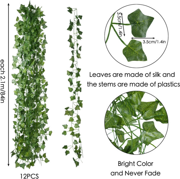 Fake Vines for Room Decor(24Pack168Ft) Aesthetic Artificial Plant Ivy Leaves Hanging Greenery Garlands for Home Bedroom Wall Wedding Christmas Party Office patio Indoor, Outdoor Garden Décor
