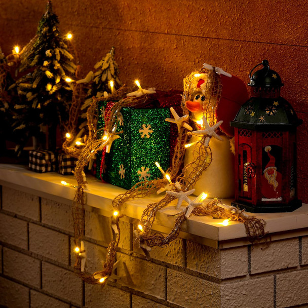 Christmas Beach Decor Starfish Garland String Light Coastal Garland Nautical Netting Garland Starfish Decorative Garland Nautical Netting Garland for Christmas Tree Home Decorations (White)