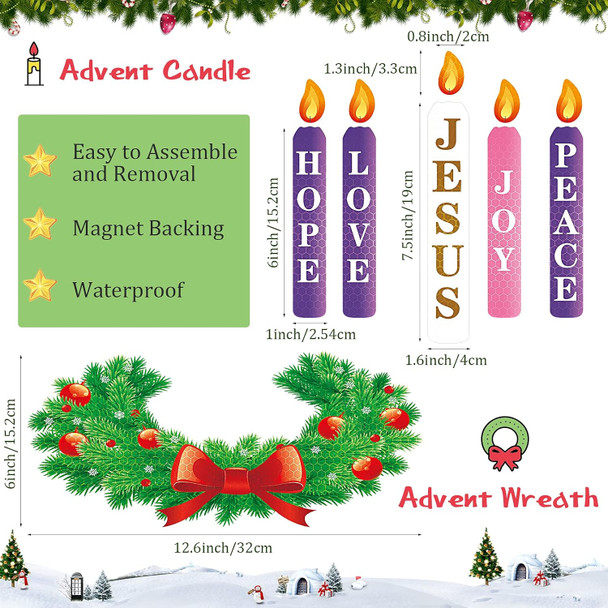 Frienda 6 Pieces Advent Candle Magnet Advent Wreath for Advent Wreath and Candles Magnetic Advent Wreath for Christmas Refrigerator Decoration