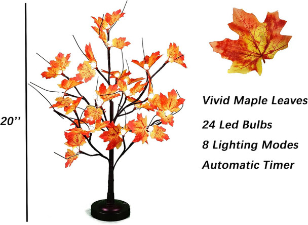 FUCHSUN 24 LED Tabletop Fall Maple Tree Light Lighted Bonsai Autumn Tree with 8 Lighting Modes & Timer for Party Wedding Christmas Thanksgiving Home Decoration