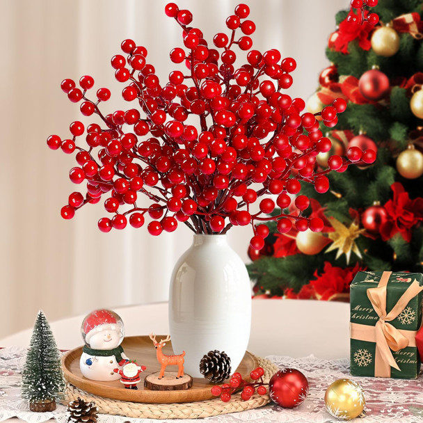 35 Pack Artificial Red Berry Stems 8 Inch Christmas Berry Picks Red Holly Berries for Christmas Tree Decorations DIY Crafts Wedding Winter Holiday Home Decor