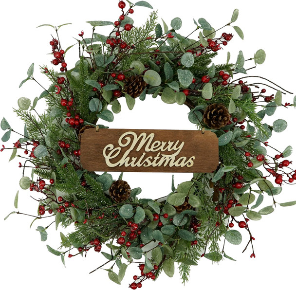Christmas Wreath, Christmas Wreaths for Front Door,Artificial Christmas Wreath with Sparkling Leaves and Pine Needles are paired with Plump Pine and red Berries,Wreath for Indoor Wall Window Decor.