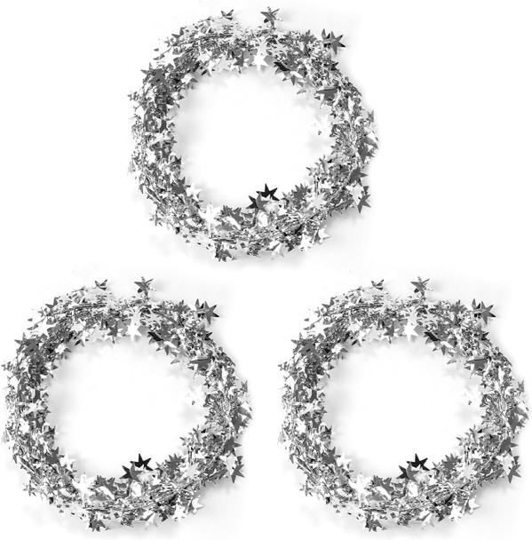 75 Feet Silver Star Tinsel Wire Garlands Christmas Sparkly Star Tinsel Garlands with Wire Decorations for Xmas Tree Home Wedding Birtahday Party Festive Ornament