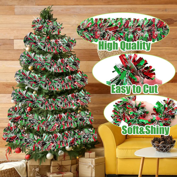 50 Feet Christmas Tinsel Garland,Metallic Twist Hanging Wreath Shiny Xmas Tree Ornament for Home,Stairs,Indoor,Outdoor Decorations,Party Supplies(Red,Green,Silver)