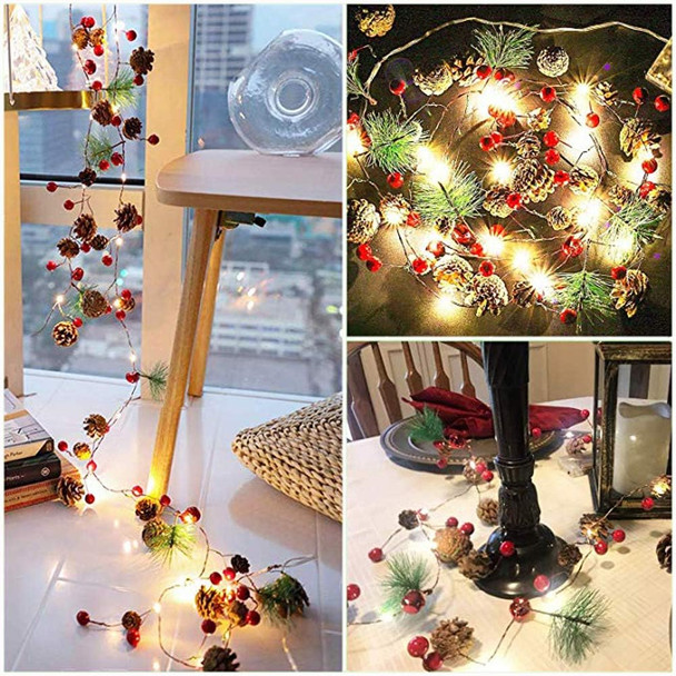 PHILIPOUS Christmas Lights, Garland with Lights Fairy Lights Pine Cone Berries Indoor and Outdoor Christmas Tree Lights Winter Holiday Year Decor, Battery Powered. (2M 20 Lights) (Pine Cone)