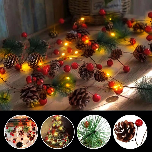 PHILIPOUS Christmas Lights, Garland with Lights Fairy Lights Pine Cone Berries Indoor and Outdoor Christmas Tree Lights Winter Holiday Year Decor, Battery Powered. (2M 20 Lights) (Pine Cone)