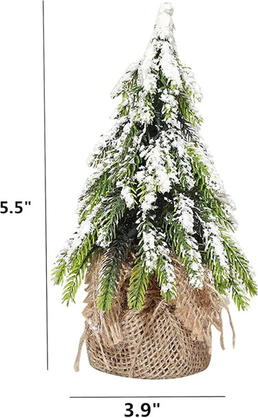 2 Pack Tabletop Mini Christmas Tree, 5.5 inch Artificial Flocked Desktop Christmas Tree with Burlap Base and Snow, Miniature Pine Christmas Tree Perfect for Christmas Home, Party Decorations