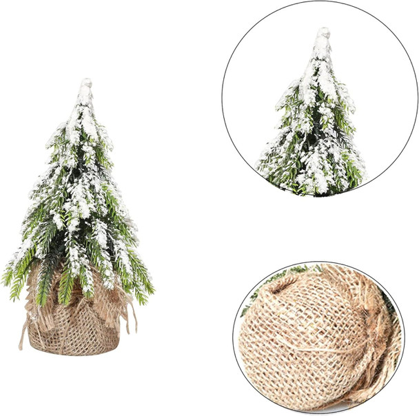 2 Pack Tabletop Mini Christmas Tree, 5.5 inch Artificial Flocked Desktop Christmas Tree with Burlap Base and Snow, Miniature Pine Christmas Tree Perfect for Christmas Home, Party Decorations