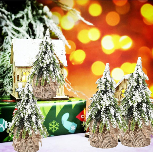 2 Pack Tabletop Mini Christmas Tree, 5.5 inch Artificial Flocked Desktop Christmas Tree with Burlap Base and Snow, Miniature Pine Christmas Tree Perfect for Christmas Home, Party Decorations