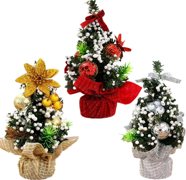 Mini Christmas Trees,3pcs Tabletop Christmas Tree 8.66"Small Xmas Tree Decorations Dining Room Ornaments Tiny little Artificial Christmas Tree fo Kitchen, Office, Room,Table Cafe, Bar (Linen)