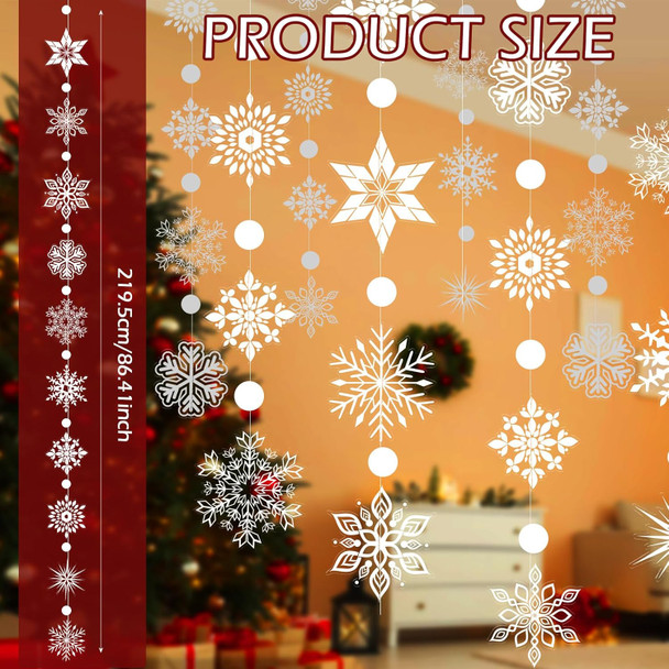 Winter Wonderland Decorations, Christmas Snowflake Garland Transparent White Large Snow Flake Garland Streamers Hanging Snow Flakes for Christmas Year Party Decoration Window Door Accessory
