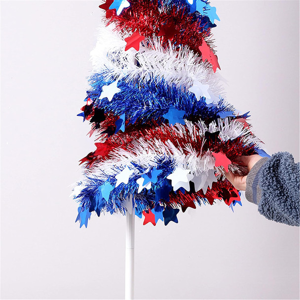 4th of July Decor, Patriotic Pop up Pencil Christmas Tree,4.9 Ft Christmas Tinsel Tree,Sequin Star Ornaments Garland Collapsible Tree for Independence Day Memorial Home Decor