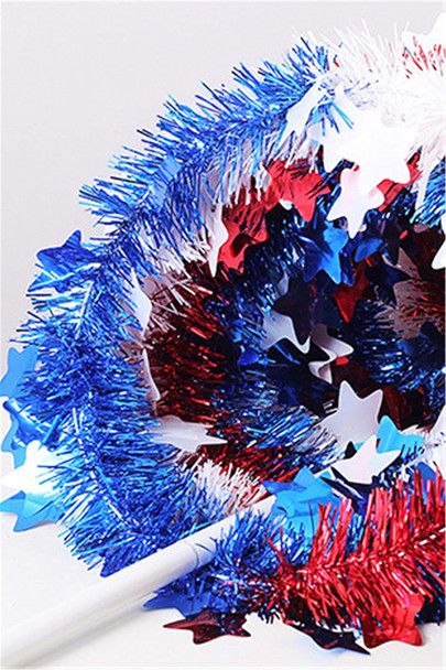 4th of July Decor, Patriotic Pop up Pencil Christmas Tree,4.9 Ft Christmas Tinsel Tree,Sequin Star Ornaments Garland Collapsible Tree for Independence Day Memorial Home Decor
