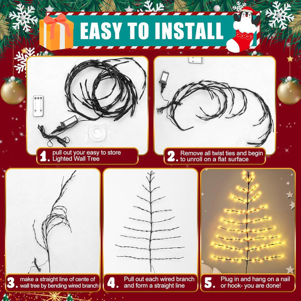 Geetery 2 Pack 4 ft Lighted Wall Tree, Willow Vine Lights with Remote, 108 LED Warm White Christmas Tree Lights DIY Vines for Home Bedroom Living Room Wall Fireplace Christmas Decoration