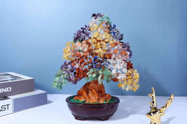 GEHECRST Natural 7 Chakra Gemstones Money Tree Reiki Healing Crystal Stones Bonsai Tree Home Office Feng Shui Decoration for Wealth, Good Luck, Crystal s for Mom Women Christmas