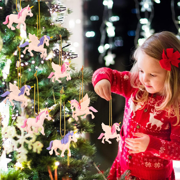 24 Pieces Christmas Tree Ornaments Unicorn Christmas Decor Pink Purple Unicorn Christmas Tree Hanging Ornament s for Girls Kids Friends Birthday Party Supplies